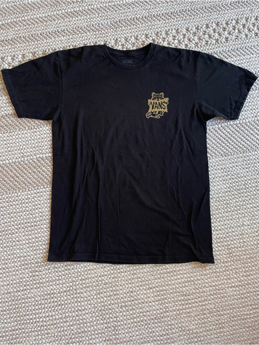 Vans Black Tee with Beige Raccoon Logo